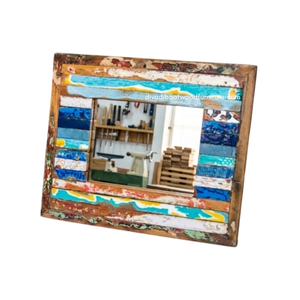 Handcrafted Rustic Eco-Friendly Durable Thick Wall <b>Mirror</b> Patchwork Reclaimed Boat Wood Original Color Living Room Bedroom Villa - Product Image 3