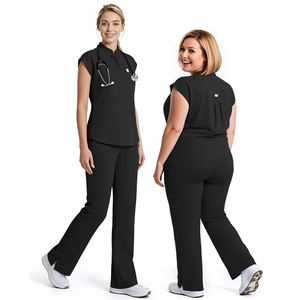 Women Custom <b>Scrub</b> <b>Set</b> Black Sleeveless Top With Pants Medical Uniform Hospital Workwear Cotton Polyester Woven Fabric - Product Image 2
