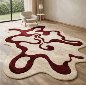 Tapis en laine tufté à la main, couleur unie, forme irrégulière, résistant aux taches, pour la décoration de la chambre et du salon - Product Image 1