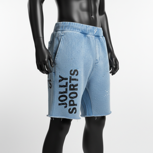 Shorts de mezclilla para hombre con lavado ácido, tela de algodón premium de 320 GSM, color azul claro vintage, estampado serigrafiado, logotipo personalizado, shorts para hombre con lavado ácido. - Product Image 3