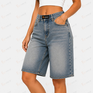 Shorts de mezclilla para mujer al por mayor, shorts vaqueros de cintura alta, shorts casuales de verano personalizados, shorts de mezclilla de algodón ajustados, rasgados y desgastados. - Product Image 2