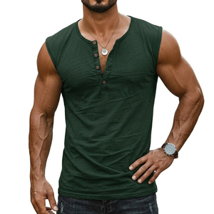 Factory Bulk Men's Henley Tank <b>Tops</b> Customizable Sleeveless Muscle Tees Slub Cotton Casual Wear Wholesale Bulk <b>Top</b> Tank <b>Tops</b> - Product Image 4