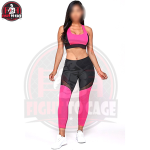 ราคาขายส่ง ชุดออกกำลังกายผู้หญิง 2 ชิ้น สีชมพูและสีดำ ดีไซน์บล็อกสี คุณภาพพรีเมียมใหม่ล่าสุด เสื้อชั้นในและกางเกงเลกกิ้ง - Product Image 3