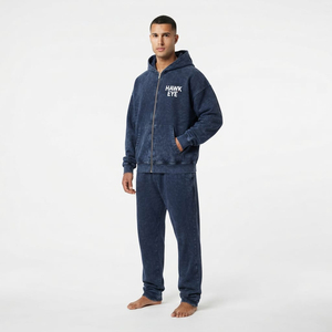 Conjunto de Sudadera con Capucha y Pantalones de Chándal para Hombre, Casual, Oversize, con Cremallera Completa, Lavado Ácido, Bolsillo Canguro, Hombro Caído y Cordón Ajustable - Product Image 6