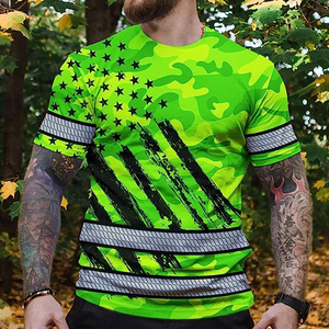 เสื้อยืดสีเขียวสะท้อนแสงแบบกำหนดเอง พิมพ์ลายแบบซับลิเมชั่น พร้อมชื่อและธงตามสั่ง ขายส่งเสื้อนิรภัย - Product Image 6