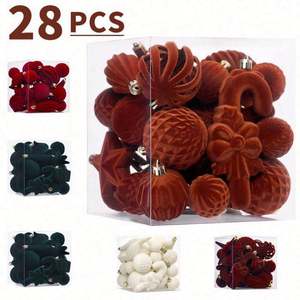 Nouvelle Arrivée Design Luxe Pack de 28 Boules de Noël Floquées en Velours pour Décoration - Product Image 1