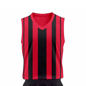 Ensemble d'uniformes de handball sublimés personnalisés pour hommes, maillot sans manches et short, kit de handball d'équipe respirant, rayé rouge et noir, logo OEM - Product Image 4