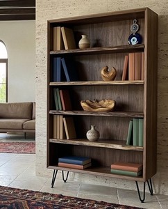 <b>Modern</b> Wooden Ladder Bookcase 5 <b>Shelves</b> Freestanding with Back Panel Storage Rack with Metal Legs for Living Room Home Office - Product Image 2