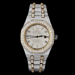 Baguette y Moissanite redondo Diamond Watch 925 Sterling Silver Fancy Watch Exclusivo nuevo reloj de diseño para hombres - Product Image 1