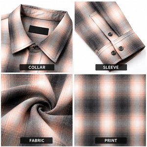 Chemise en flanelle à carreaux pour homme, manches longues, col rabattu, boutonnée, design et couleur personnalisés, style décontracté, automne. - Product Image 6