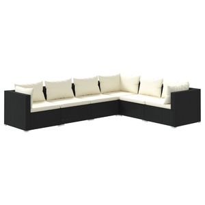 Set Lounge da Giardino Nero Crema 6 Posti in Rattan, Arredamento da Esterno dal Design Contemporaneo Resistente alle Intemperie - Product Image 4