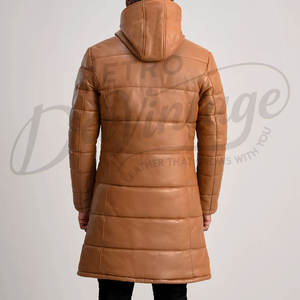Abrigo Largo Acolchado de Cuero Sintético para Hombre, Chaqueta de Invierno con Capucha, Parka Acolchada de Cuero Sintético - Product Image 2