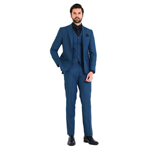<b>Men's</b> Navy Blue Breathable Polyester Tuxedo Suit <b>Black</b> Lapels Single Breasted Vest Bow <b>Tie</b> British Style Formal Wear for Adults - Product Image 2