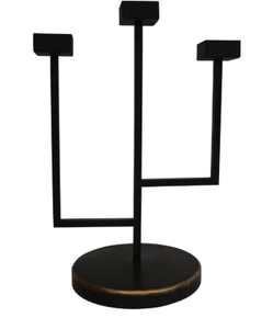 Support de bougie trident en acier noir patiné fait main, bougeoir rustique en métal pour table, cheminée, décoration intérieure - Product Image 2