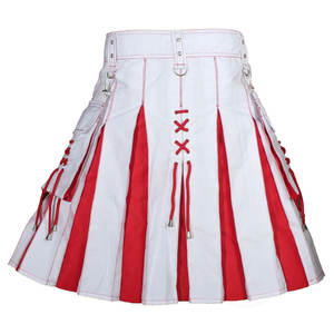 Kilt écossais blanc et rouge avec détails de laçage, design utilitaire, kilt moderne de style Highland 2026 - Product Image 3