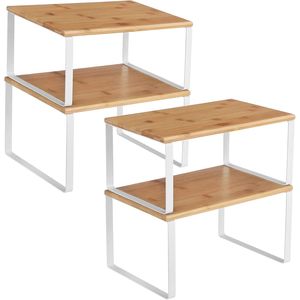 Set di 4 Mensole da Cucina Impilabili ed Espandibili, Porta Spezie in Metallo e Legno Ingegnerizzato, Bianco Nuvola - Product Image 1