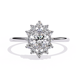 Bague de fiançailles en platine avec diamant ovale et halo de diamants naturels certifiés GIA, bijoux classiques pour femmes - Product Image 1