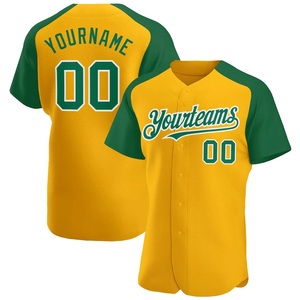 Maillot de baseball premium jaune-vert à manches raglan, personnalisable avec logo d'équipe, nom et numéro, en maille respirante, vêtement de sport - Product Image 1