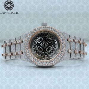 นาฬิกาข้อมือผู้ชาย Charm_Jewells หรูหรา ตัวเรือนสแตนเลสสตีล หน้าปัด 40 มม. ประดับโรสโกลด์ ขอบหน้าปัดเพชร ดีไซน์โปร่ง ทนน้ำ 10 บาร์ - Product Image 1