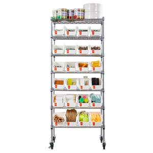 Étagère de rangement roulante à 7 niveaux avec 24 petits bacs, système d'étagères en fil d'acier, organisateur d'outils mobile sur roulettes pour garage, salle de classe, cuisine - Product Image 1