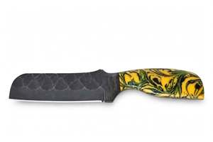 Couteau de cuisine forgé à la main en acier noir avec manche en résine jaune-vert, couteau à légumes - Product Image 4