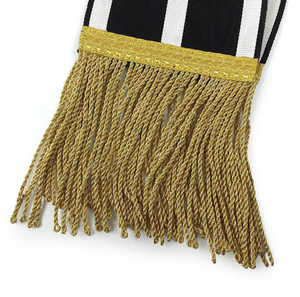 Écharpe maçonnique rayée noir et blanc avec franges dorées, pour officier de loge maçonnique, insignes de cérémonie, tissu tissé - Product Image 6