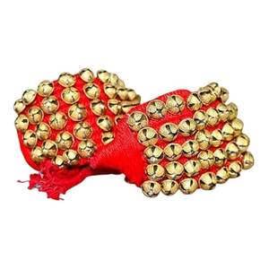 Tobilleras de latón hechas a mano con correas de terciopelo rojo ajustables, campanas de tobillo clásicas indias para Kathak Bharatanatyam, 40+ 40 pares - Product Image 2