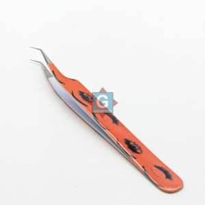 Pince à épiler courbée à pointe fine en acier inoxydable Gray Rocks, manche rouge, pour extensions de cils et épilation du visage - Product Image 2