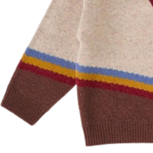 Cardigan en tricot beige brun pour bébé avec détails rayés rouges et bleus, en coton doux, boutonné devant, pour tout-petit - Product Image 4