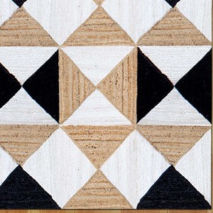 Alfombra de Yute con Patrón Triangular Abstracto, Alfombra Moderna de Yute en Negro, Blanco y Beige, Alfombra Geométrica Tejida a Mano, Decoración Contemporánea para el Hogar - Product Image 5