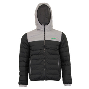 Chaqueta Acolchada con Capucha y Bloques de Color Personalizados para Hombre, Negra y Gris, Ligera, Abrigo de Invierno Acolchado, Ropa de Abrigo para Exteriores - Product Image 2
