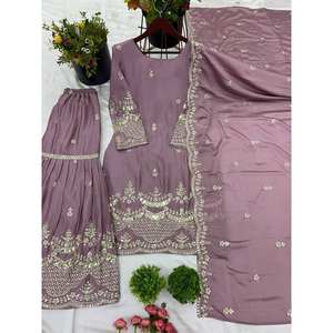 Conjunto de ropa de fiesta para mujer de diseñador con bordado pesado Work-Top-Plazzo y Dupatta - Product Image 2