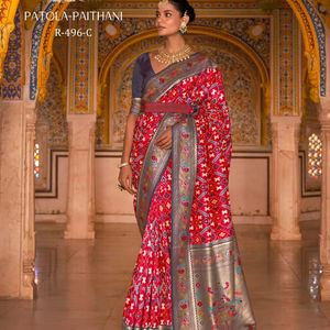 El último Sari estampado de Patola de seda pura de diseñador de Fab Zone - Product Image 1