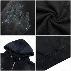 Sudadera con Capucha Oversize Gótica con Cremallera para Hombre, de Algodón Tejido, Largo Corto, Diseño con Estampado Frontal, Estilo Otoñal - Product Image 4
