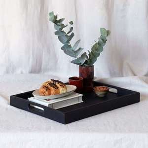 Bandeja Rectangular Negra de Madera Maciza para Té, Plato de Madera para Comida de Hotel, Bandeja de Madera para Frutas con Logotipo Personalizado Grabado - Product Image 3