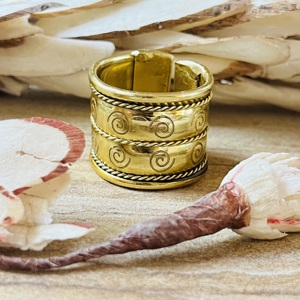 Luxury Design Boho Spiral Band <b>Rings</b> Ethnic Brass Jewelry Women 18k Gold Plated Geometric Tribal <b>Adjustable</b> Wide Wholesale <b>Ring</b> - Product Image 6