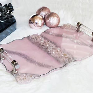 ถาดเสิร์ฟงานแต่งงานลายพืชสไตล์อาร์ตเดโคสีชมพูอ่อนทำจากเรซิ่น - Product Image 1