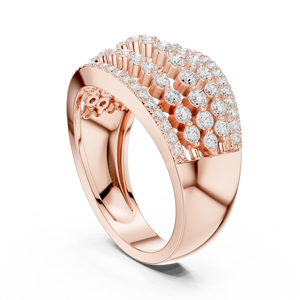 Rose Gold Multi <b>Row</b> Diamond Band Ring Round Cut Eternity Wedding Ring for Women Luxury Engagement Jewelry - Product Image 3