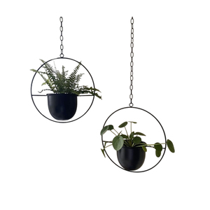 Modern Metal Hanging <b>Planter</b> Set Powder Coated Iron Flower Pots For Indoor Outdoor Home Decor And Wall Mounted Plant Hangers - Product Image 4