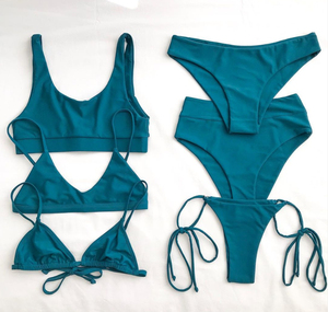 Conjunto de Bikini de Color Sólido para Mujer, de la Mejor Calidad y Precio Económico, Top Bandeau con Cordón Ajustable, Traje de Baño de Spandex y Poliéster Elástico para la Playa - Product Image 4