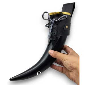 <b>Large</b> Viking Horn <b>Cup</b> Red Finish with Leather Holder Medieval Drinkware - Product Image 6