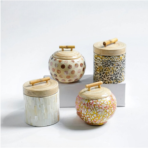 Tarro de bambú lacado con cáscara de huevo hecho a mano con tapa, caja redonda de mosaico de conchas para almacenamiento de dulces, para decoración del hogar, venta al por mayor. - Product Image 4