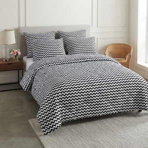 Ensemble de couvre-lit Chevron noir 3 pièces, motif losanges, mélange de coton T-150, literie pour toutes les saisons, usage domestique, durable et élégant - Product Image 2