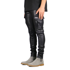 Pantalones de Cuero Vacuno Marrón de Alta Calidad para Hombre, Estilo Urbano, Colores Personalizados, Cintura Media, Corte Recto, Precio al por Mayor - Product Image 3
