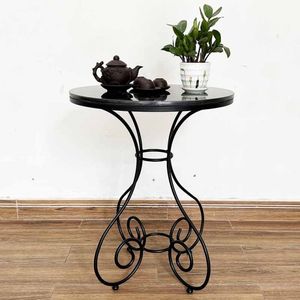 Modern <b>Round</b> <b>White</b> Marble Top Bistro <b>Table</b> with Ornate Black Wrought Iron Scroll Base for Garden, Patio & Café Furniture - Product Image 6