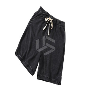 Pantalones Cortos Negros con Lavado Ácido para Hombre, Algodón 260 280 300 GSM, con Cordón Ajustable, Estilo Vintage, con Diseño Personalizado OEM - Product Image 2