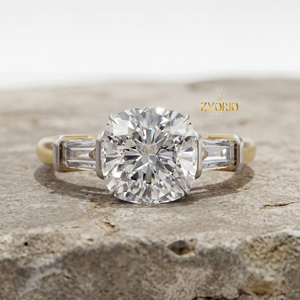 Luxury 3.19ct Lab Grown <b>Cushion</b> Cut Diamond Engagement Wedding Ring VS1 Colorless Three Stone 925 Silver Tapered Baguette Party - Product Image 2