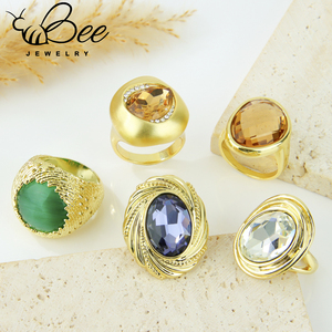 High Quality Crystal <b>Chunky</b> 14k Gold Plated <b>Rings</b> French Fashion Gemstone <b>Ring</b> For Women Gifts - Product Image 6