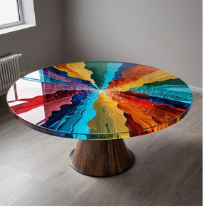 Realza tu sala de exposición con esta mesa auxiliar única de madera con incrustaciones de resina transparente, ahora disponible a precios de mayorista. - Product Image 2