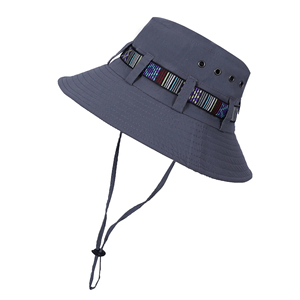 Black Canvas Bucket <b>Hat</b> With Colorful Striped Embroidery Adjustable Strap Unisex Outdoor Spring Summer Casual Style - Product Image 4